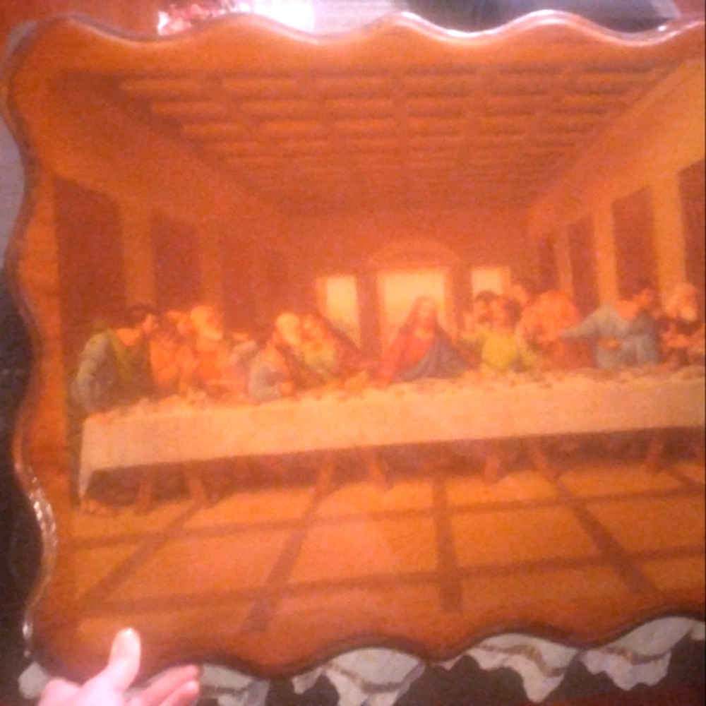 Jesus Last Supper on Solid Polished Wood Art Piece